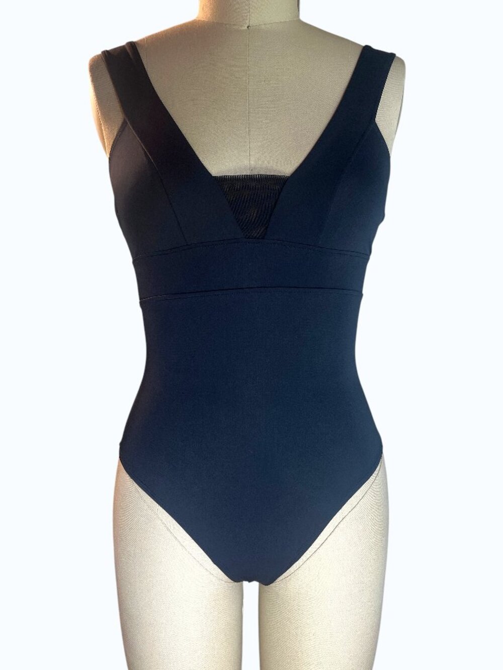 Accessorize London Black Mesh One Piece Swimsuit V-Neck Back US 4 S